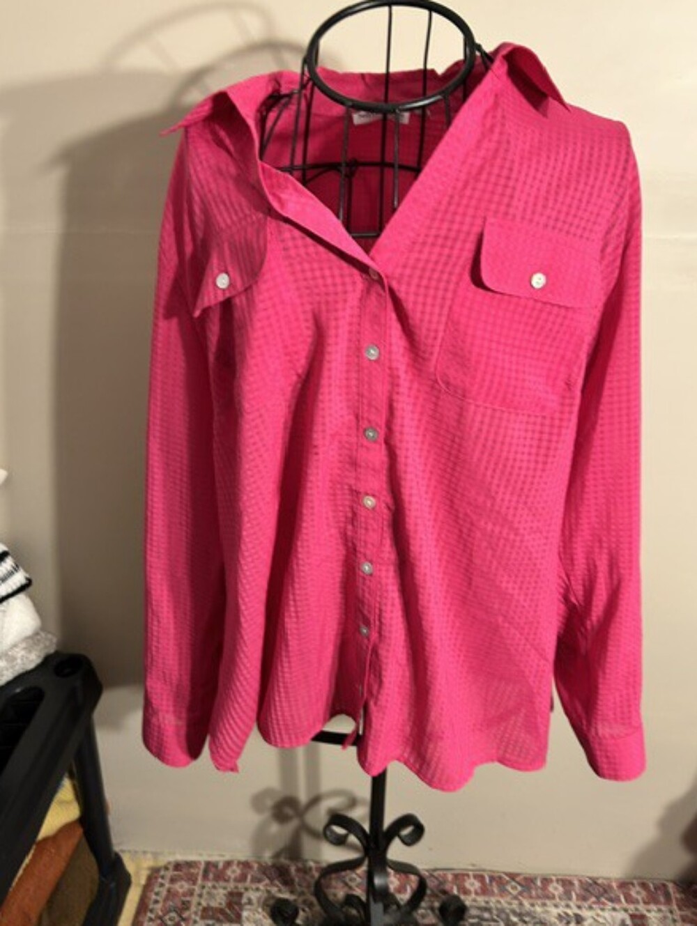 Size 2x casual dress womens button up down  shirt blouse 2 x xxl   pink